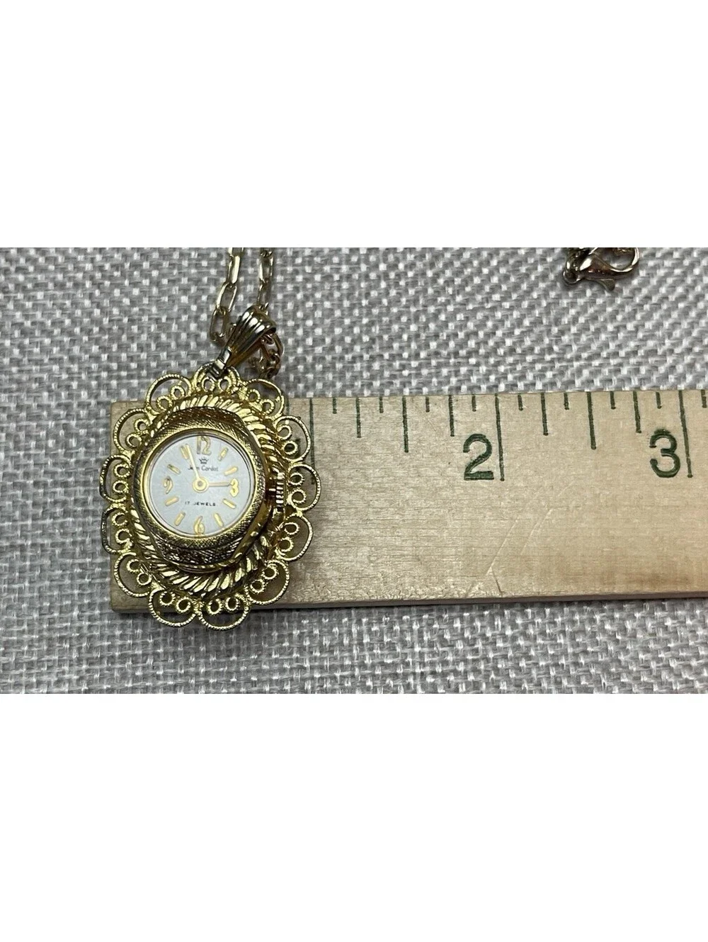 Vtg Jean Cardot Cameo Pendent Necklace wind up watch on reverse side.